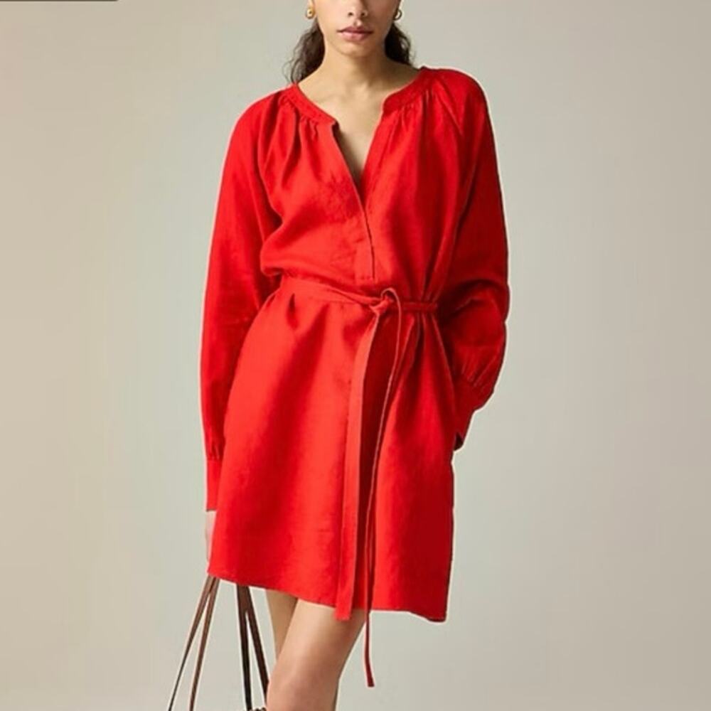 J.Crew Cabana Mini Dress Linen Red Arroyo Size XXS NWT